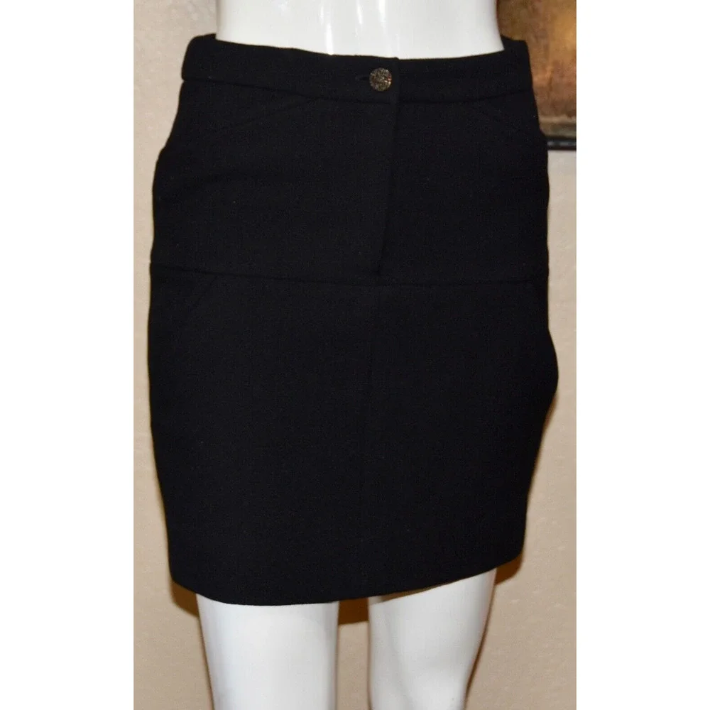CHANEL Haute Couture Black Wool Designer 4 Pocket Mini Skirt Size 38/2